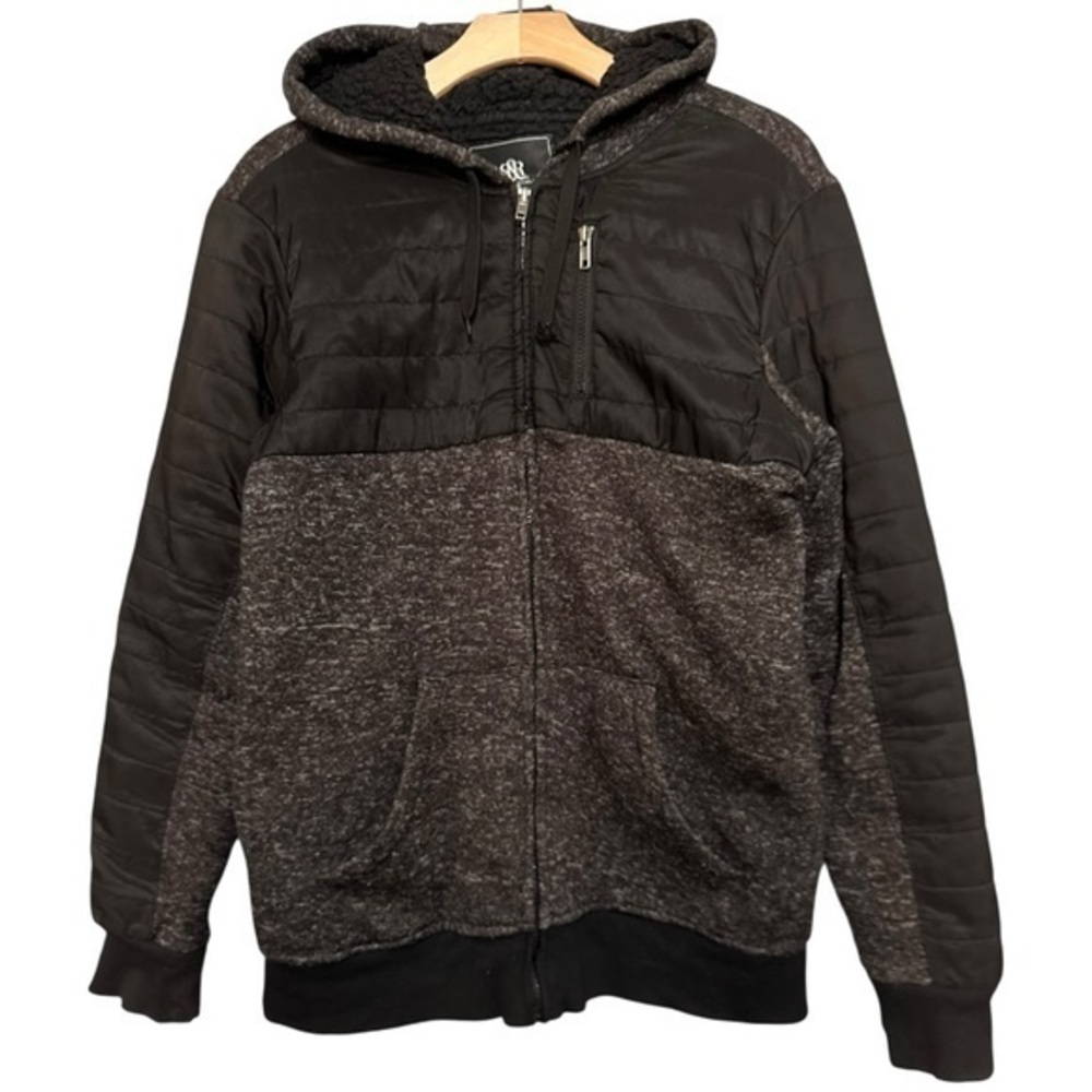 Rock & Republic Men’s Size M Black Charcoal Gray Sherpa Lined Full Zip Jacket